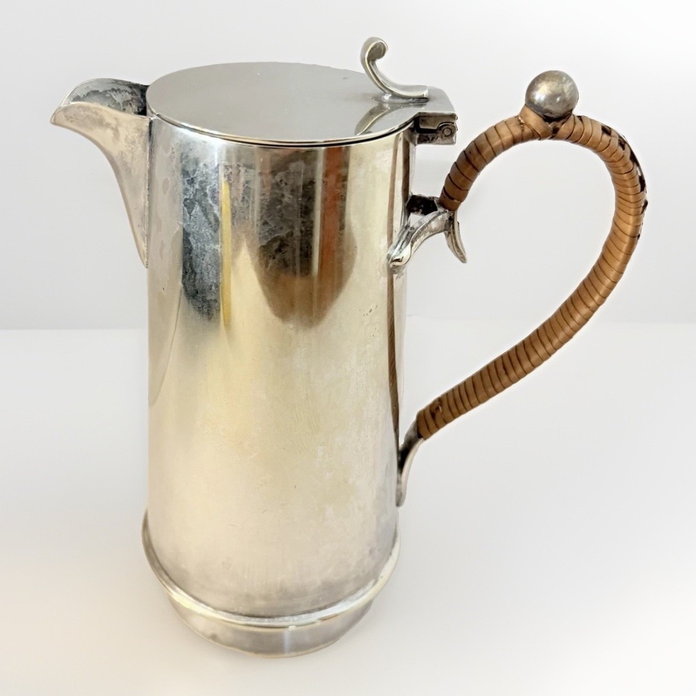 Antique Teapot Silverplate Hotel Rattan Handle French Regency VTG Minimalist 6.5